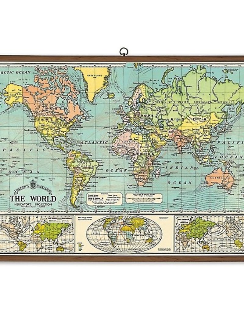 PLAQUE SCOLAIRE VINTAGE - Carte du Monde (70x100cm)