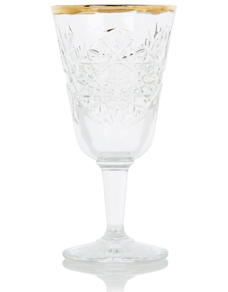 Hobstar Vintage wine glass with golden rim