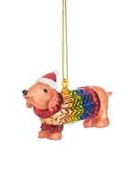 KERSTBAL - Teckel in regenboog jas
