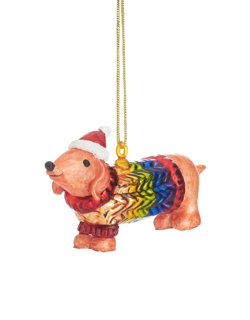 Sass & Belle CHRISTMAS BAUBLE - Dachshund in rainbow coat