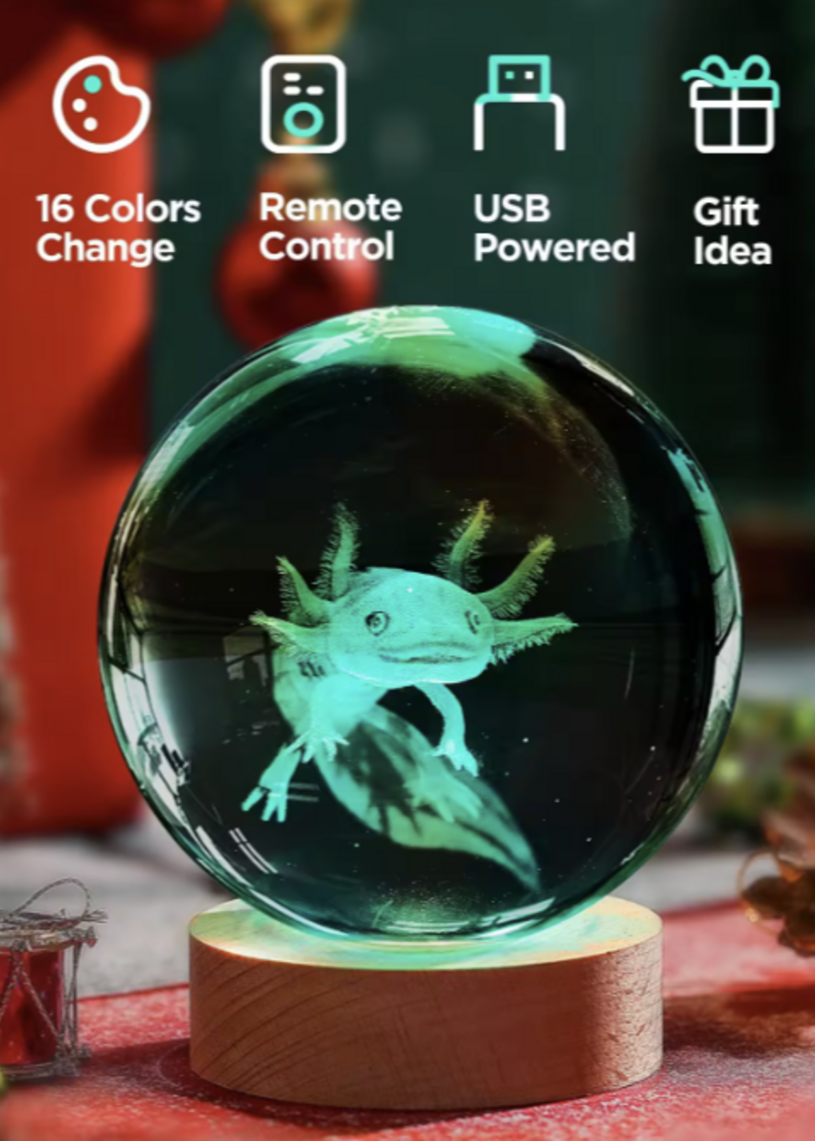 Animaux Spéciaux  Lampe Sphère Cristal Axolotl