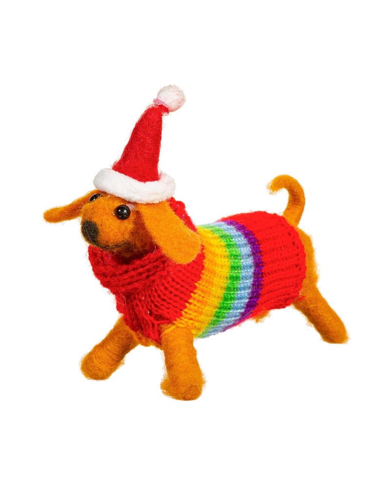 Sass & Belle KERST - Vilten Teckel met Regenboogtrui