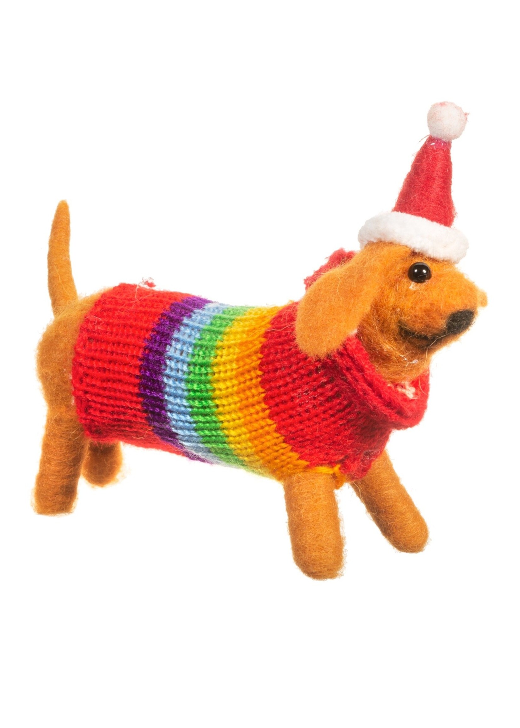 KERST - Vilten Teckel met Regenboogtrui