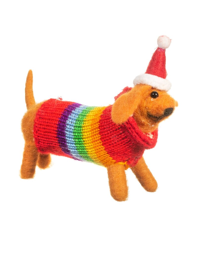Sass & Belle KERST - Vilten Teckel met Regenboogtrui