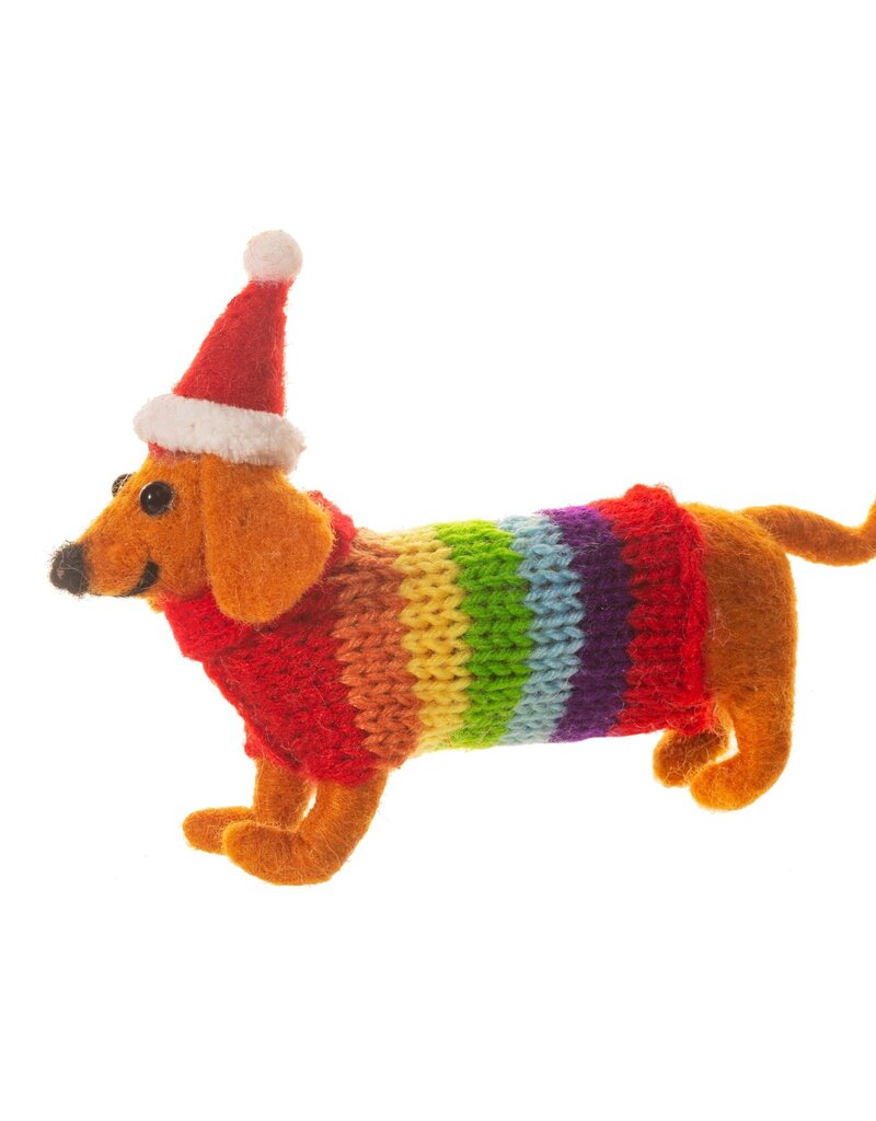 Sass & Belle KERST - Vilten Teckel met Regenboogtrui