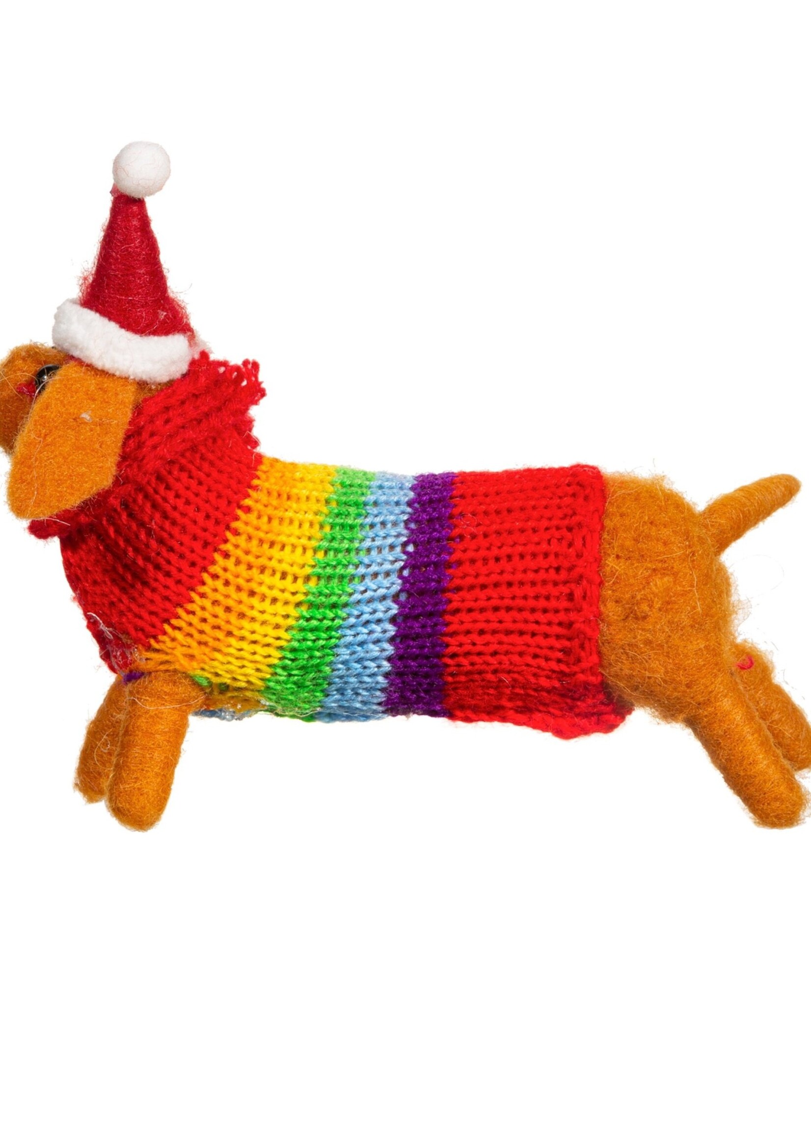 CHRISTMAS - Felt Dachshund with Rainbow Sweater