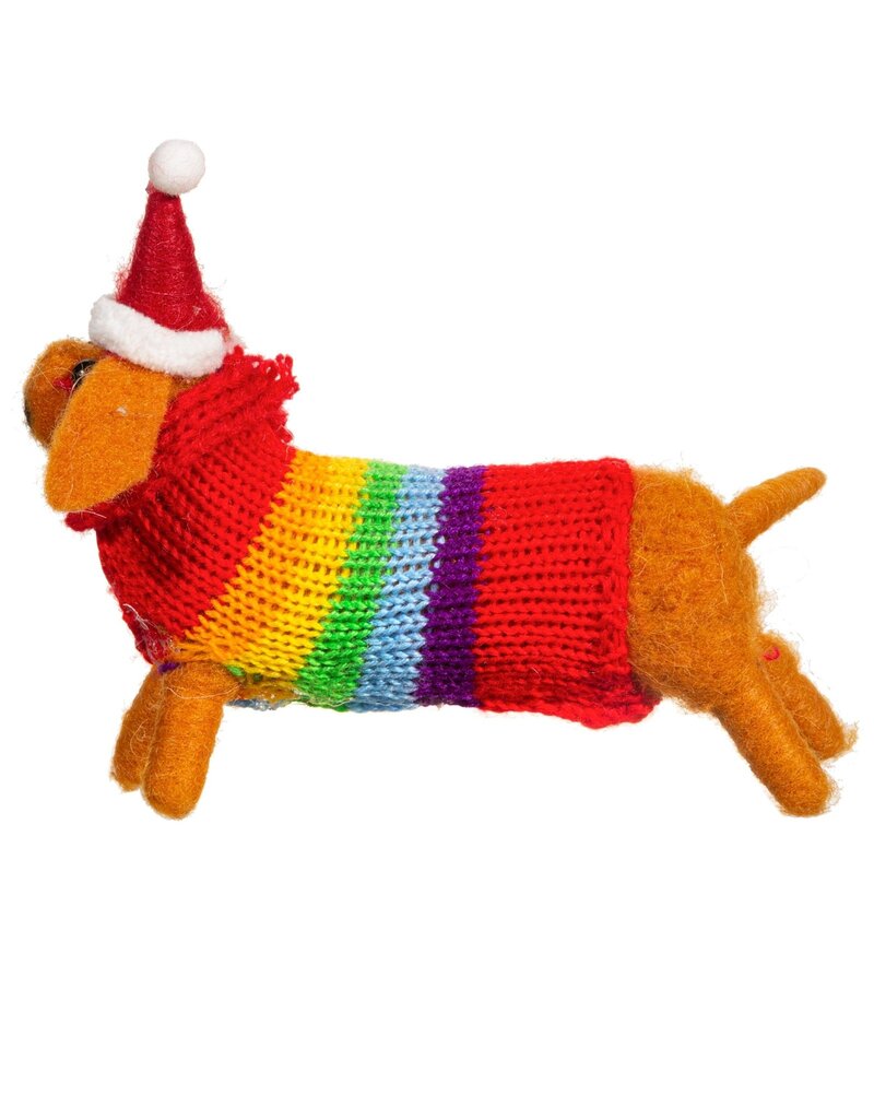 Sass & Belle KERST - Vilten Teckel met Regenboogtrui