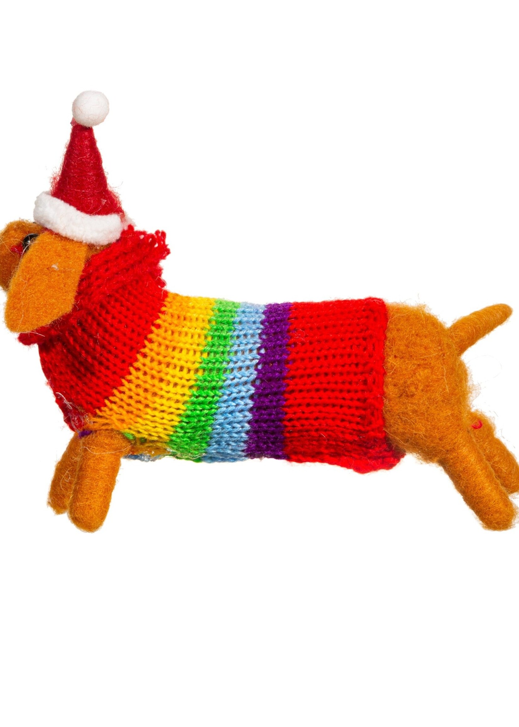 CHRISTMAS - Felt Dachshund with Rainbow Sweater