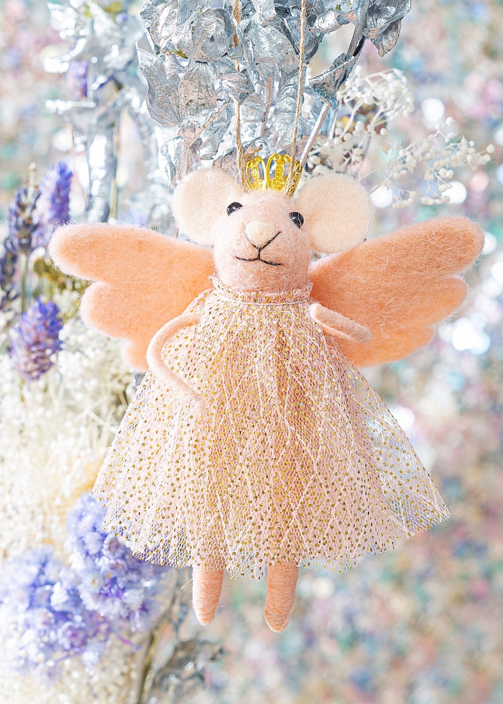 Sass & Belle DÉCORATION SUSPENDUE EN FEUTRINE - Souris Fée Princesse Rose