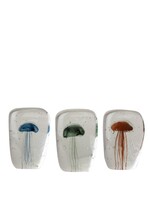 Animaux Spéciaux Set of 3 Paperweights - Blue, Green, and Orange Jellyfish in Glass (12.5 cm)