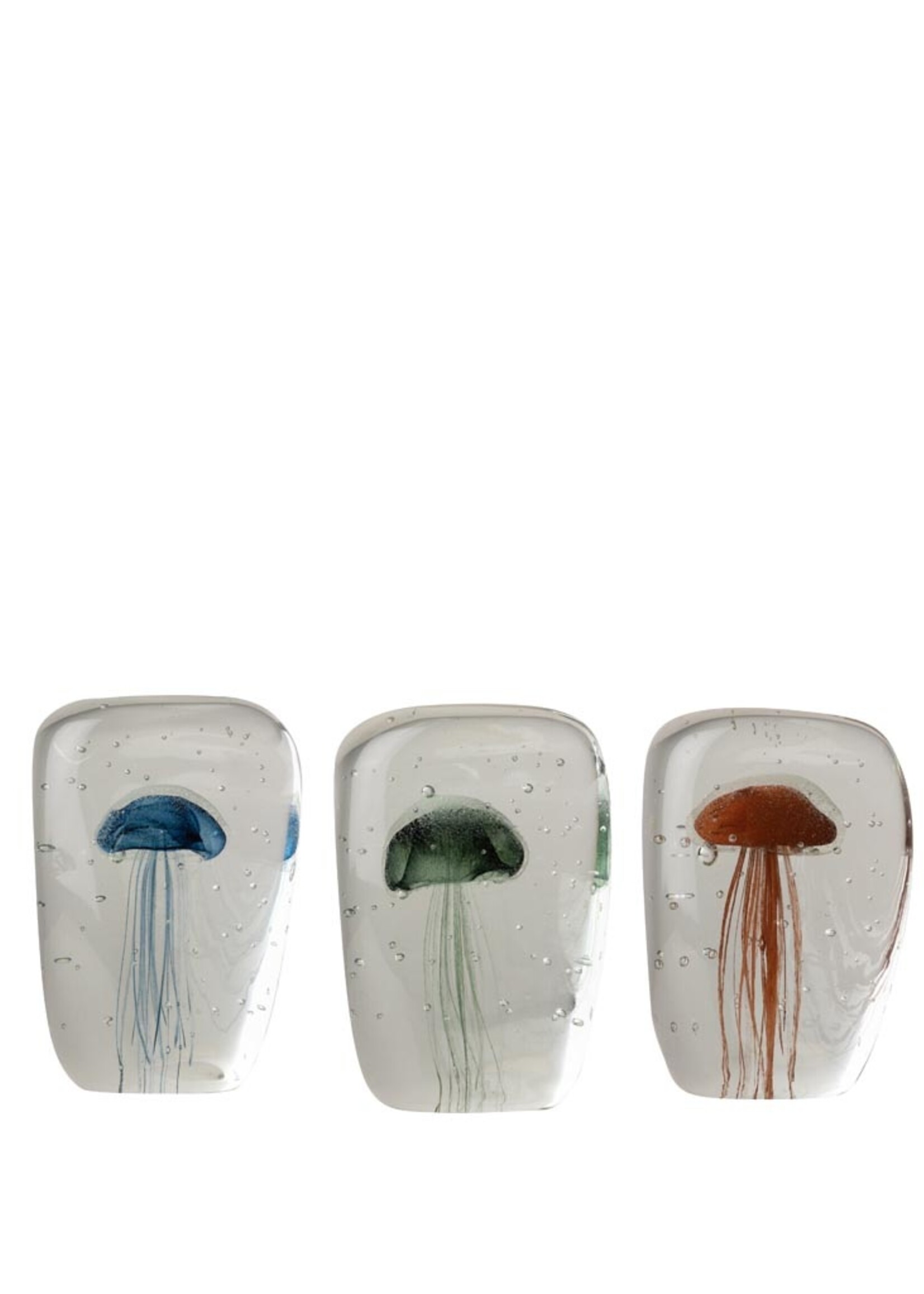 Animaux Spéciaux Ensemble de 3 Presse-papiers - Méduses Bleues, Vertes et Oranges en Verre (12,5 cm)