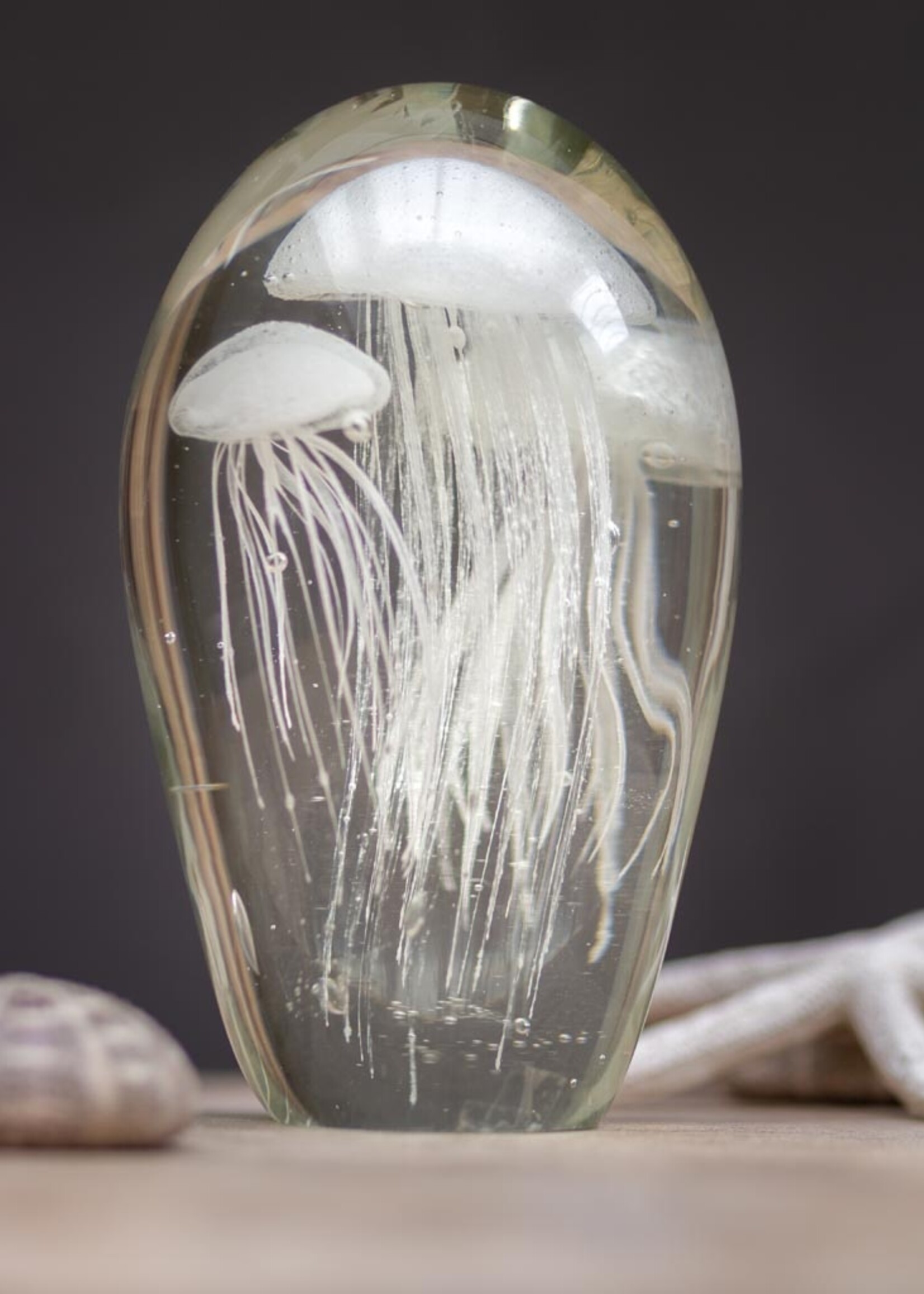 Animaux Spéciaux PAPERWEIGHT - THREE WHITE JELLYFISH IN GLASS H12.5cm