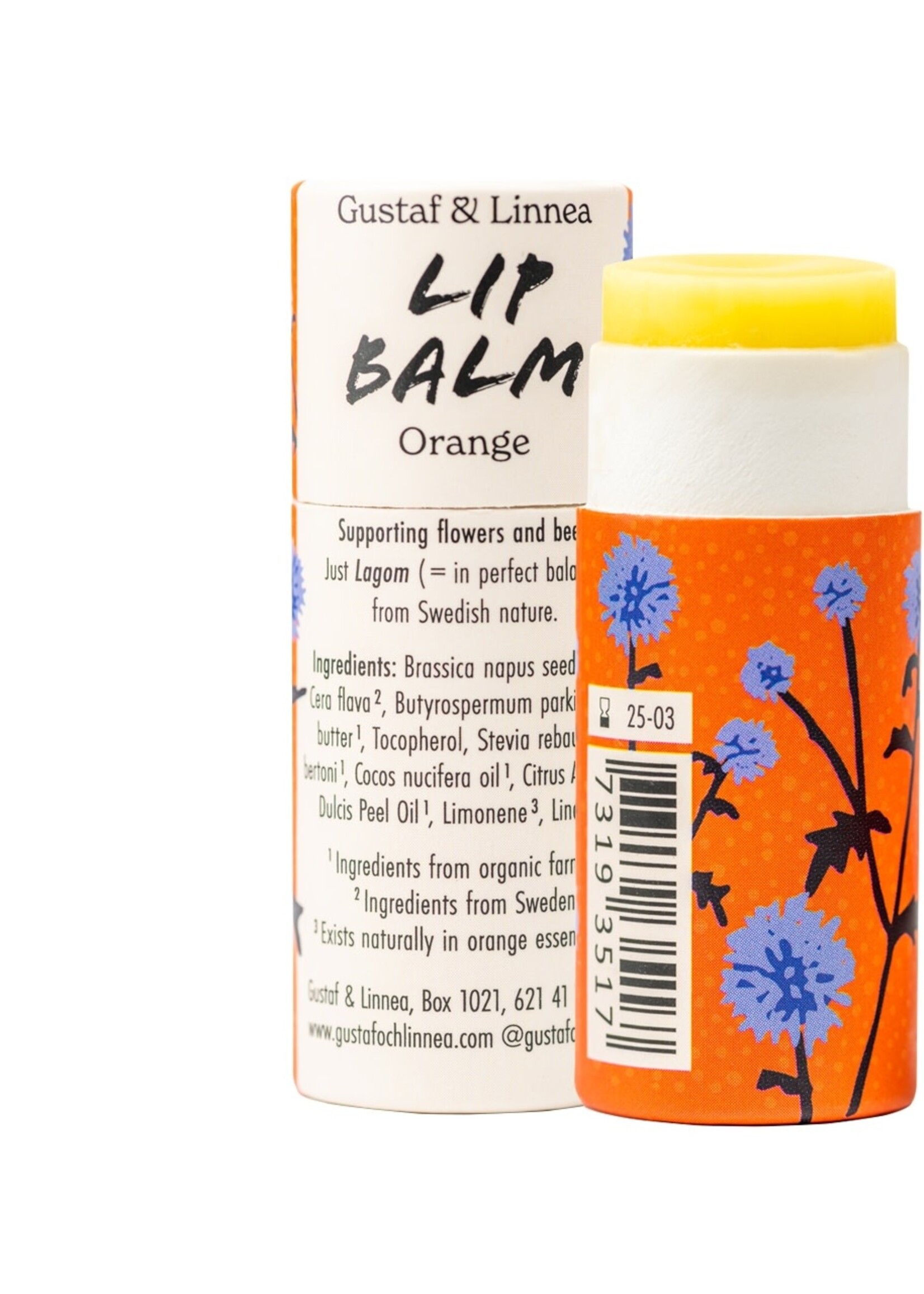 Gustaf och Linnea Lip balm - Orange - in paper packaging