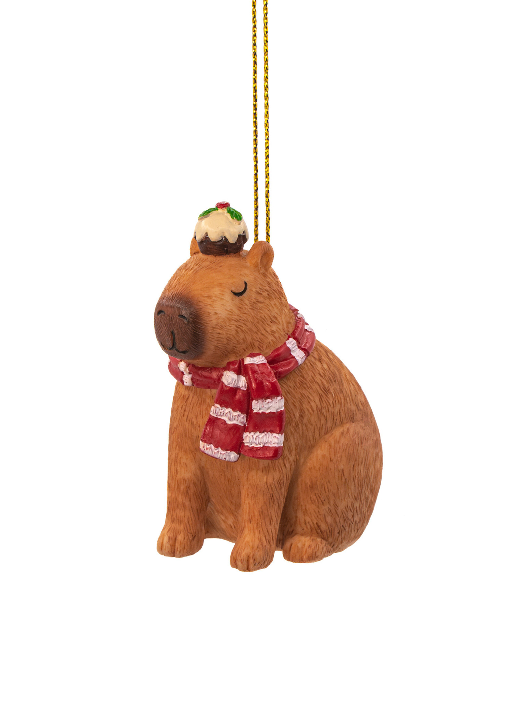 BOULE DE NOËL EN FEUTRE – Capybara avec bonnet d’hiver