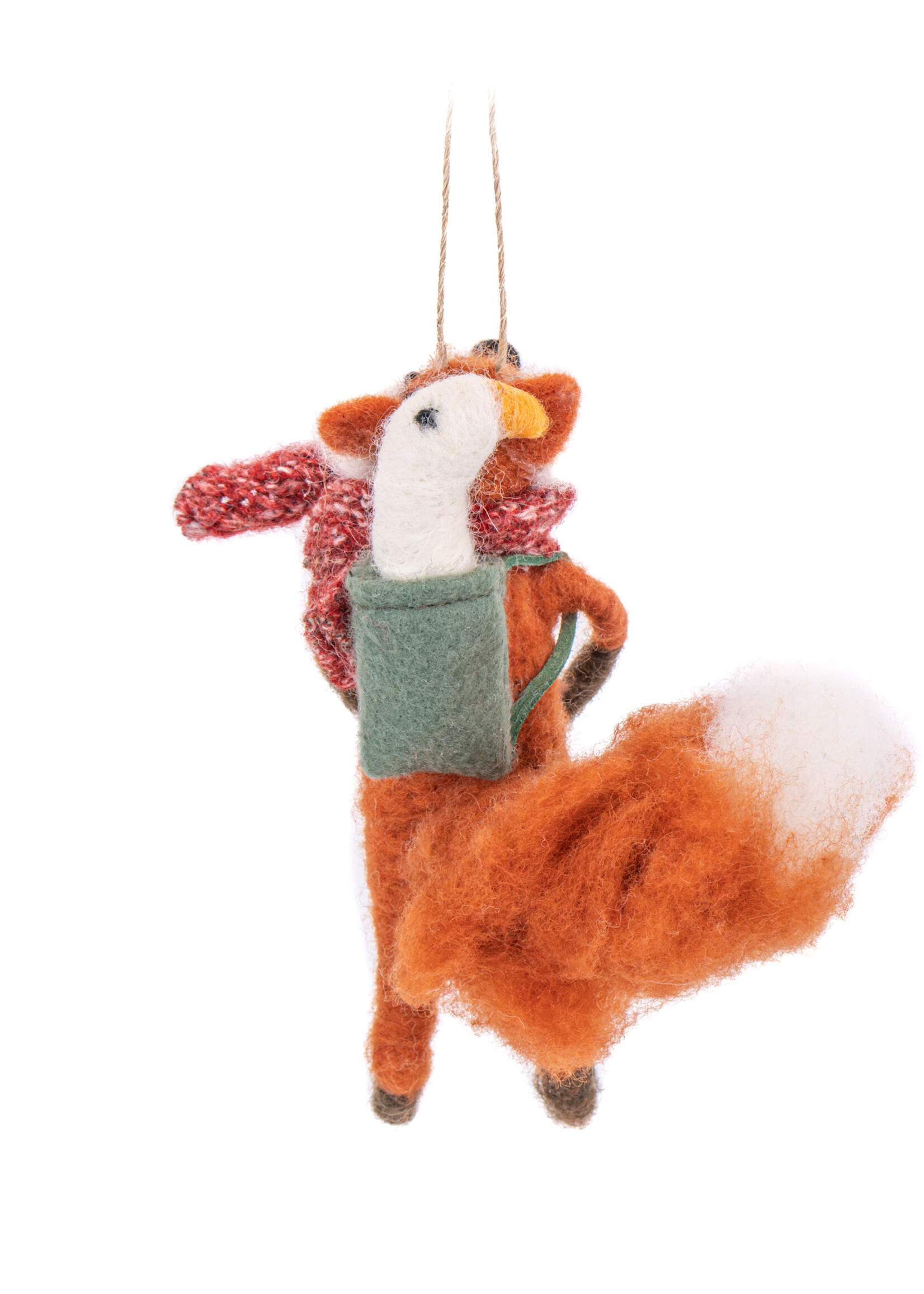 Sass & Belle Fox with Duck in Backpack Felt Hanging Decoration