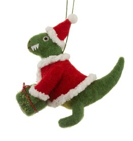 Sass & Belle VILTEN HANGDECORATIE| Brullende Dinosaurussen Kerstman