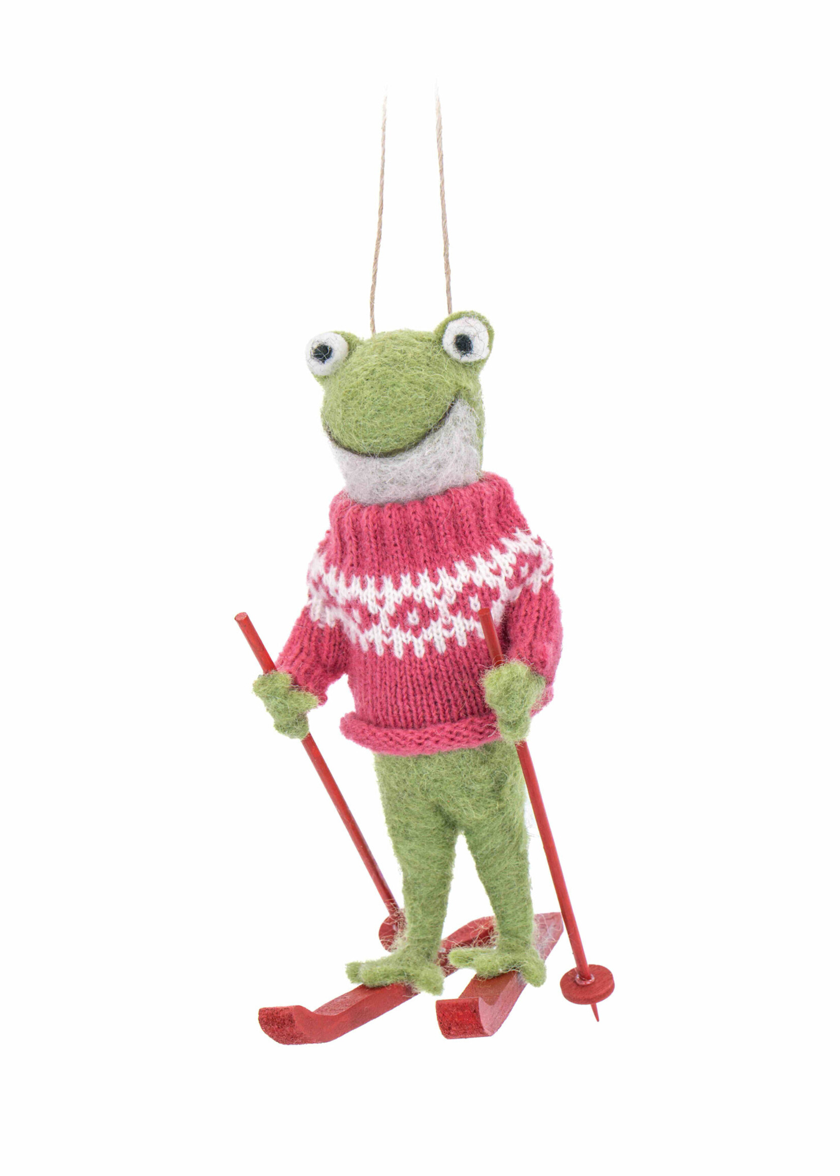 Sass & Belle Décoration Suspendue Grenouille Skieuse en Feutre
