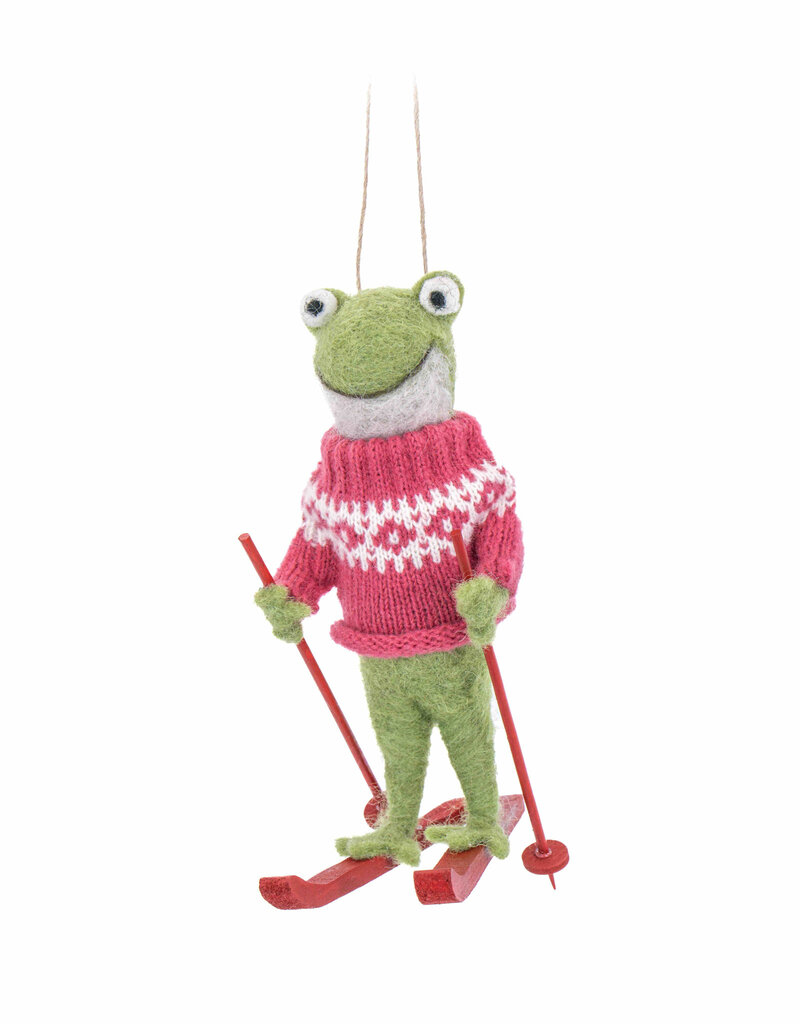 Sass & Belle Skiing Frog Felt Hanging Decoration