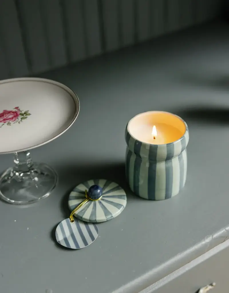 PADDYWAX Cabana scented candle in blue striped ceramic – Warm Cider