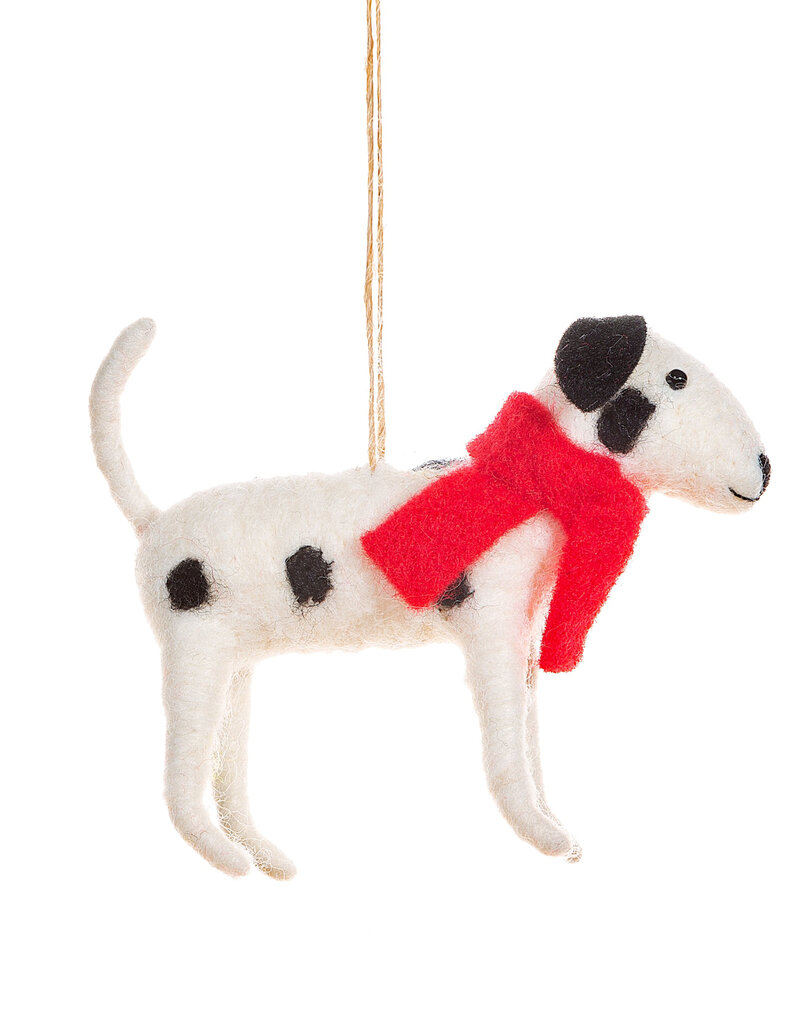 Sass & Belle Felt Christmas hanging decoration of a dalmatian with red scarf