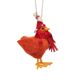 Sass & Belle Hangdecoratie van een kip met wollen muts