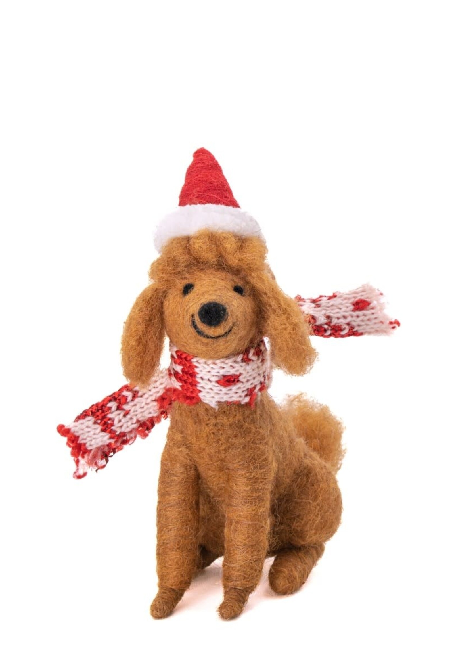 Sass & Belle Felt poodle with scarf and hat – Christmas hanging decoration