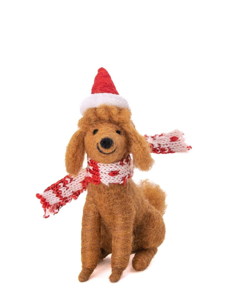 Sass & Belle Felt poodle with scarf and hat – Christmas hanging decoration