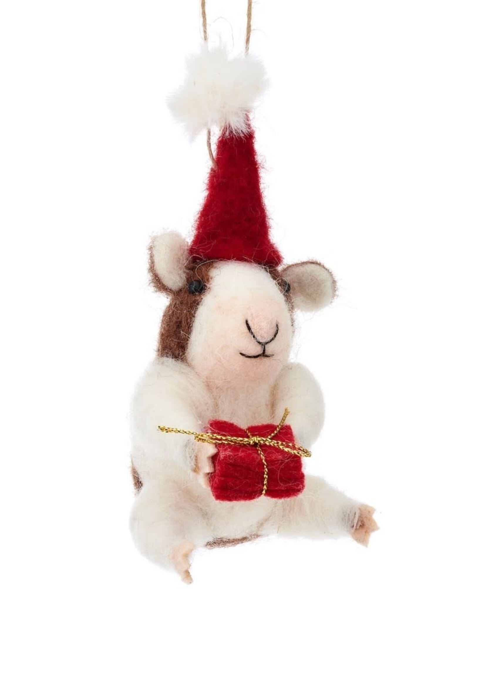Sass & Belle DÉCORATION SUSPENDUE EN FEUTRE – Câlin cochon d’Inde de Noël avec cadeau rouge