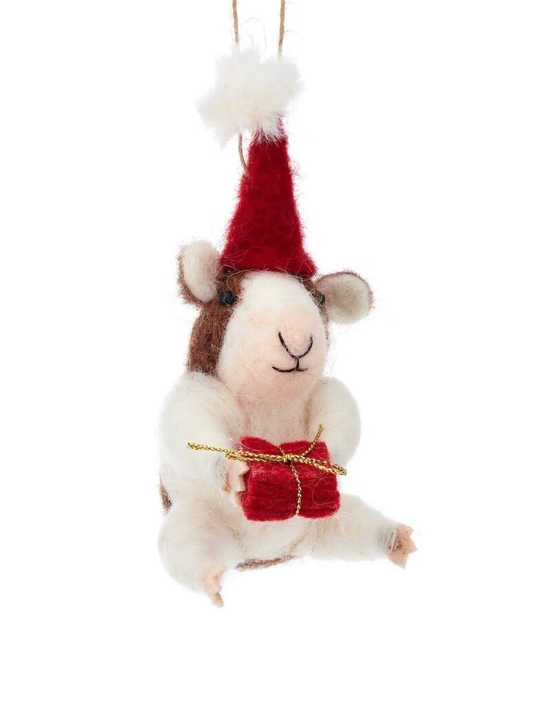 Sass & Belle DÉCORATION SUSPENDUE EN FEUTRE – Câlin cochon d’Inde de Noël avec cadeau rouge