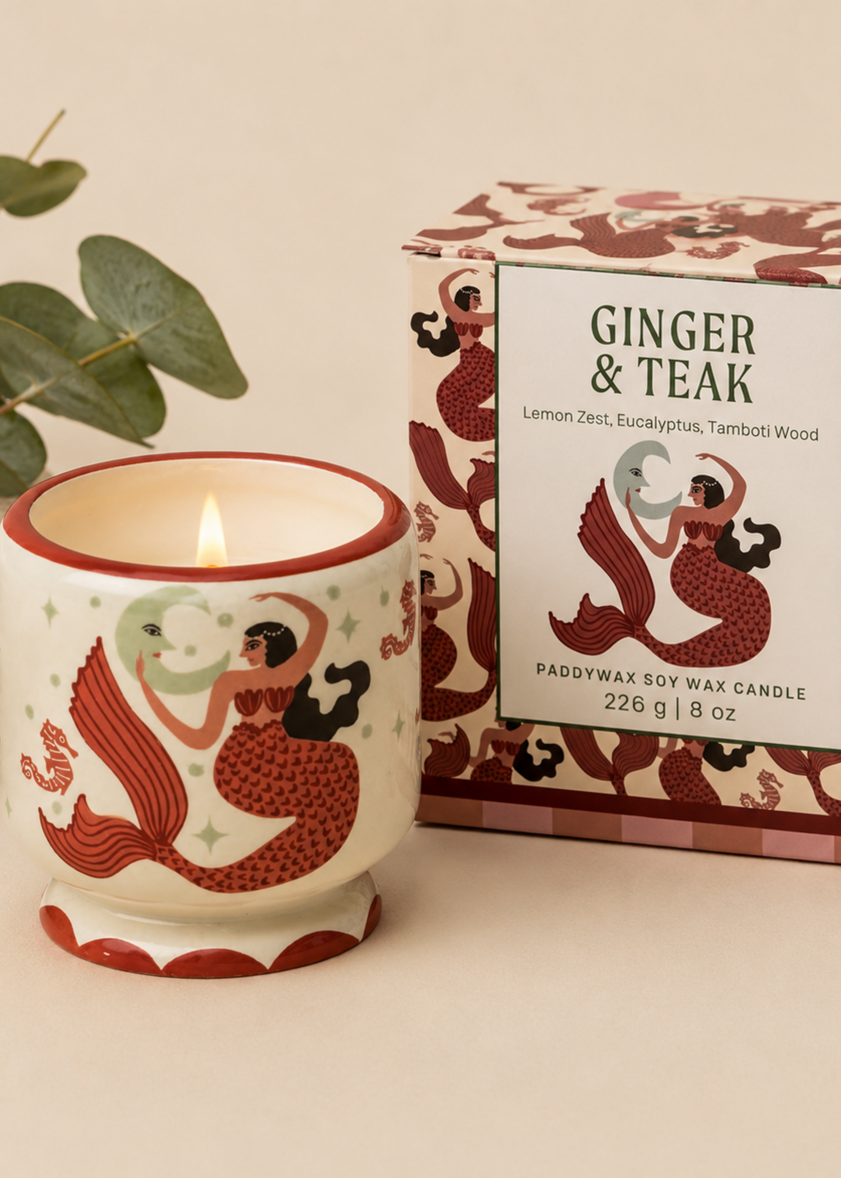 PADDYWAX A DOPO Mermaid & Moon Ceramic Candle | Ginger & Teak