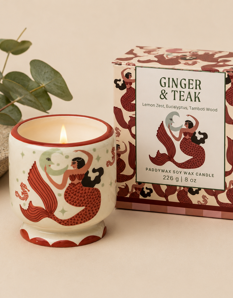 PADDYWAX A DOPO Mermaid & Moon Ceramic Candle | Ginger & Teak