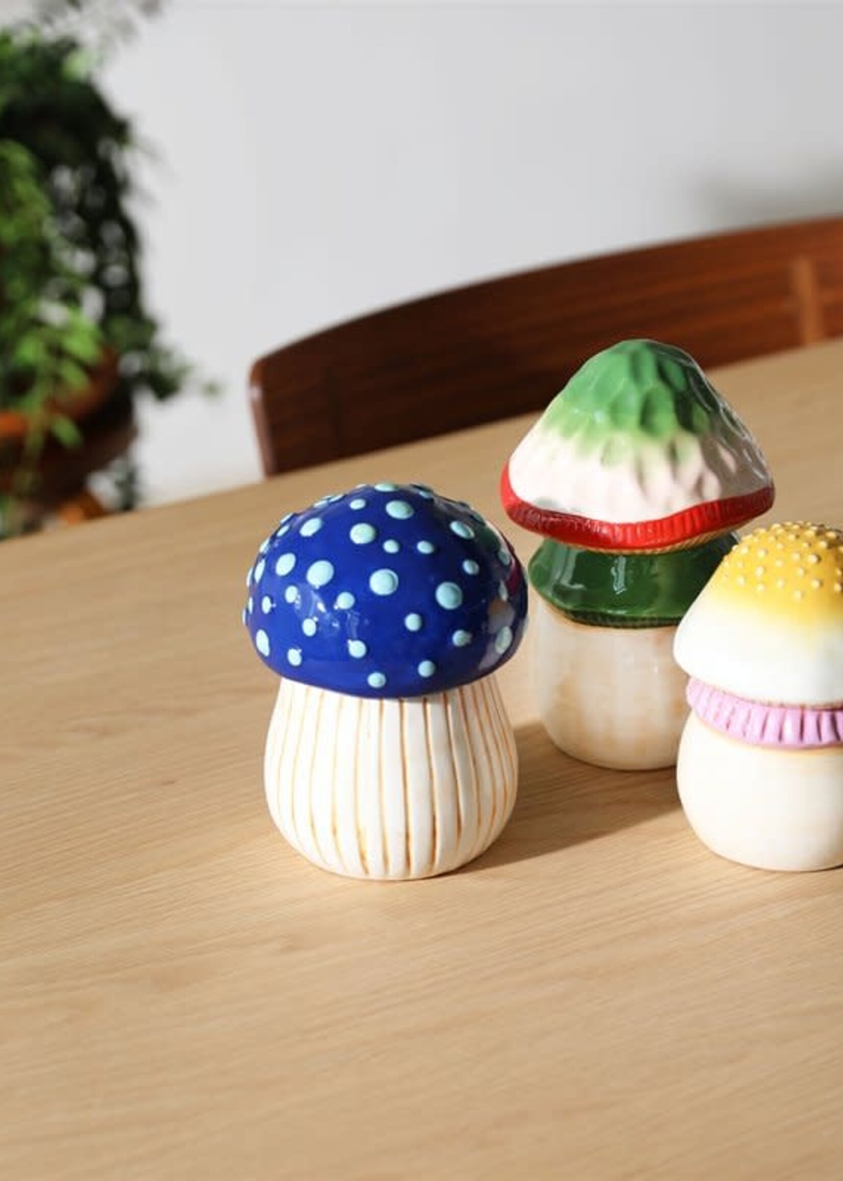 Magic Mushroom decorative dolomite jar with lid – yellow, small
