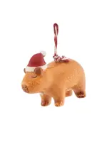 Keramische kersthanger capibara met kerstmuts