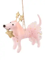 Pink Dachshund Christmas Ornament with Tutu and Gold Stars