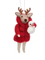 Reindeer Christmas Hanging Decoration with Red Puffer Jacket