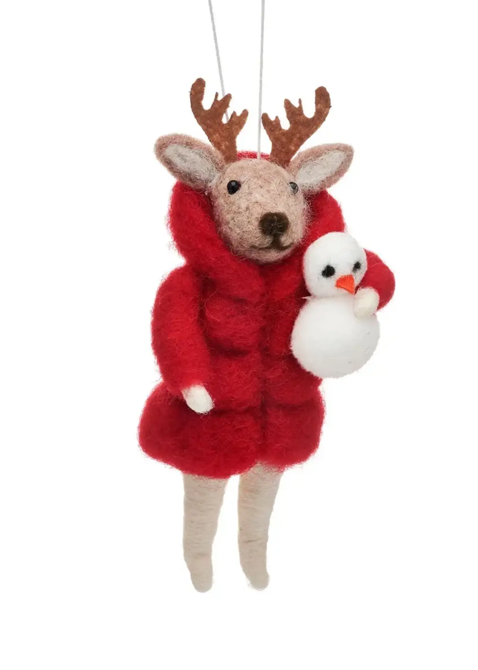 Reindeer Christmas Hanging Decoration with Red Puffer Jacket