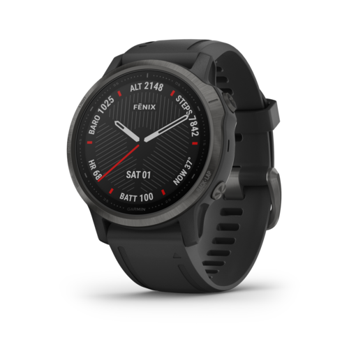 Garmin fenix 6S Sapphire Carbon Grey met zwarte siliconen band Garmin fenix 6S Sapphire Carbon Grey met zwarte siliconen band