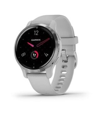 Garmin Venu® 2S. zilverkleurige rand van roestvrij staal met Mist Grey behuizing en siliconen polsband