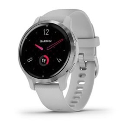 Garmin Venu® 2S. zilverkleurige rand van roestvrij staal met Mist Grey behuizing en siliconen polsband Garmin Venu® 2S. zilverkleurige rand van roestvrij staal met Mist Grey behuizing en siliconen polsband