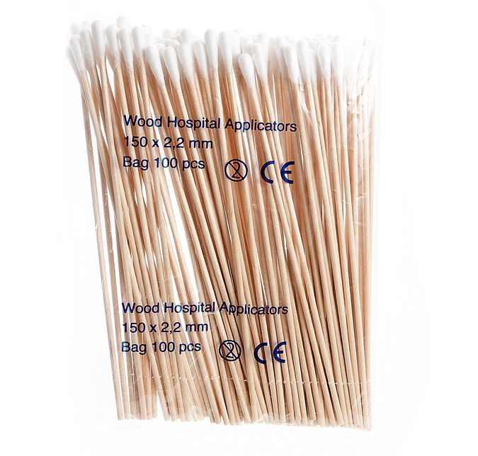 100pcs Swab Cotton Tips Applicator Non-Sterile 6 in Paper Bag Long Wooden  Shaft