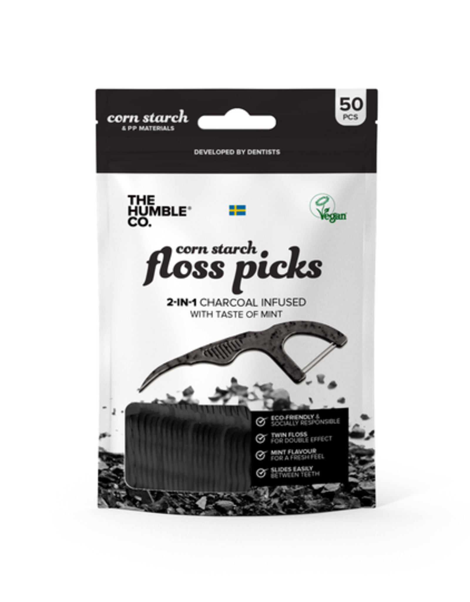 The Humble Co. NATURAL HUMBLE FLOSS PICKS - CHARCOAL (50 PACK)