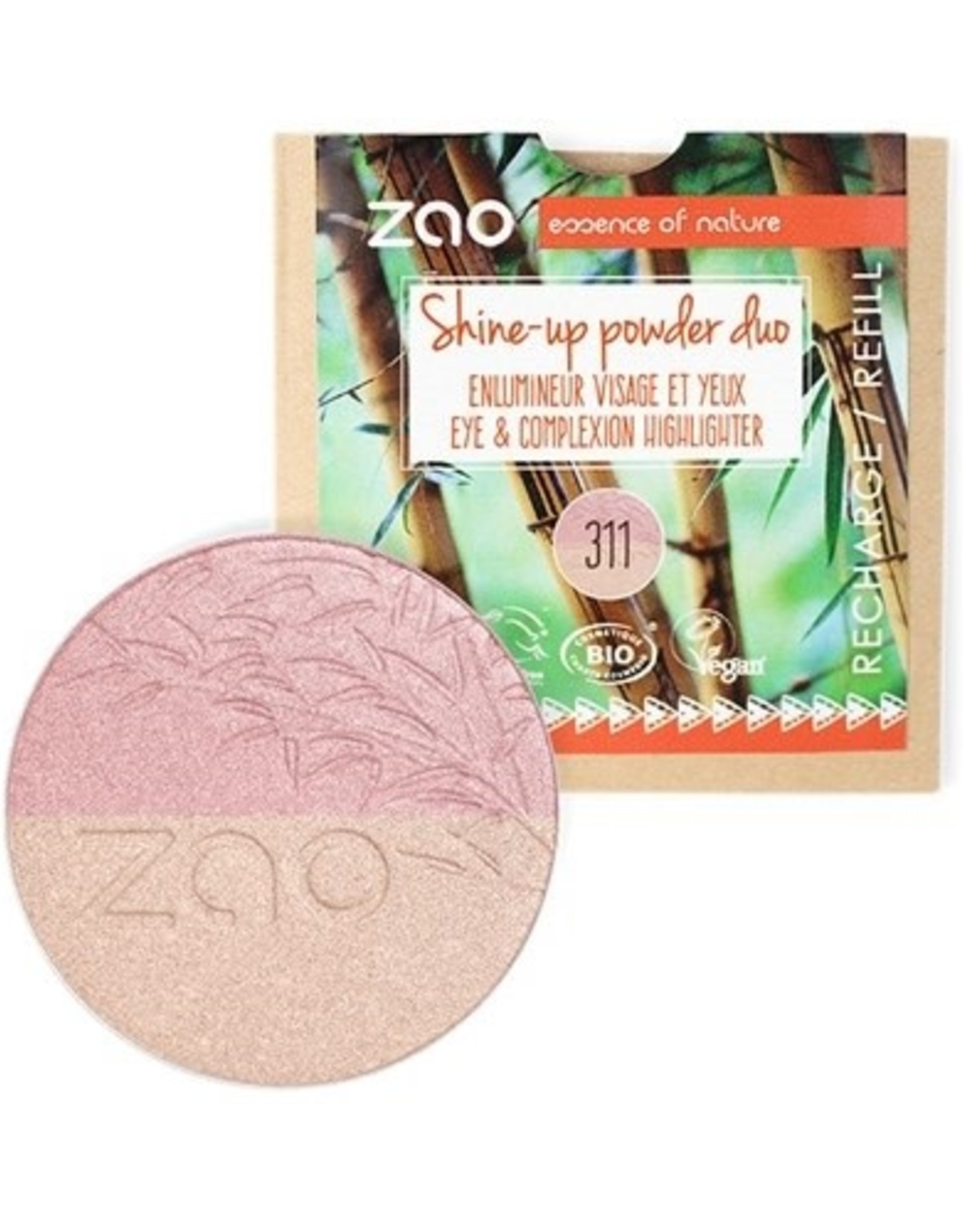 Zao ZAO Bamboe Shine-up Poeder Duo 311 Refill (Pink & Gold) 9 gram