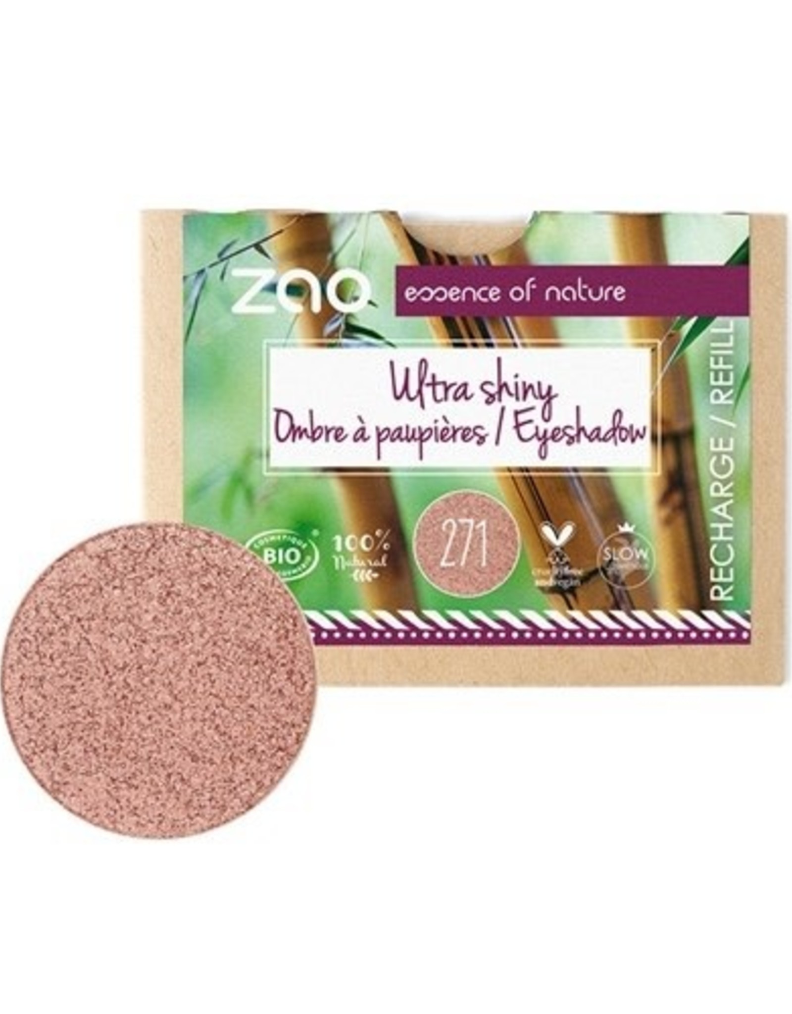 Zao ZAO Bamboe Oogschaduw Refill Ultra Shiny 271 (Pinkish copper) 3 Gram