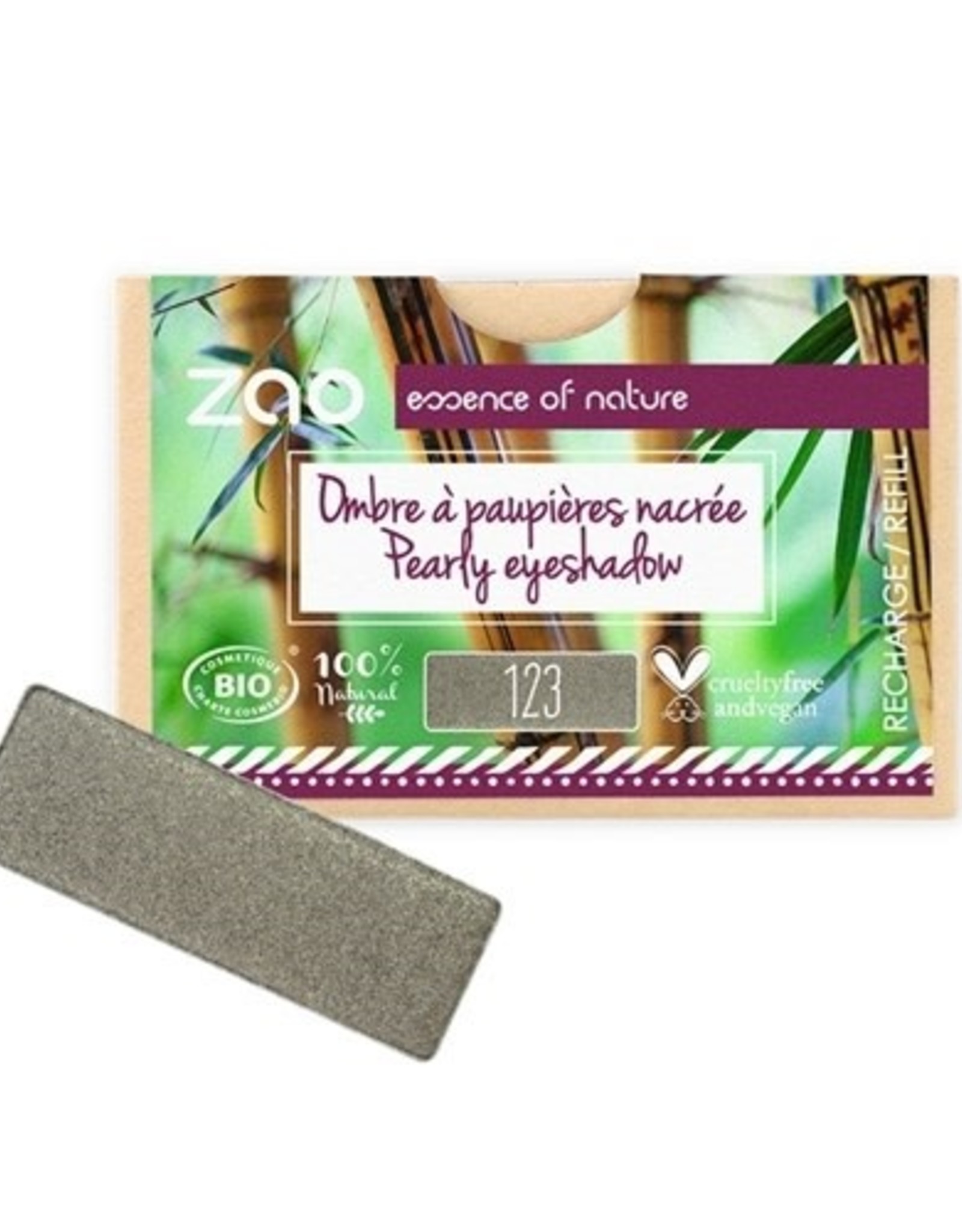 Zao ZAO Bamboe Oogschaduw Refill (rechthoekig) Parelmoer 123 (Grey Khaki) 1.3 gram