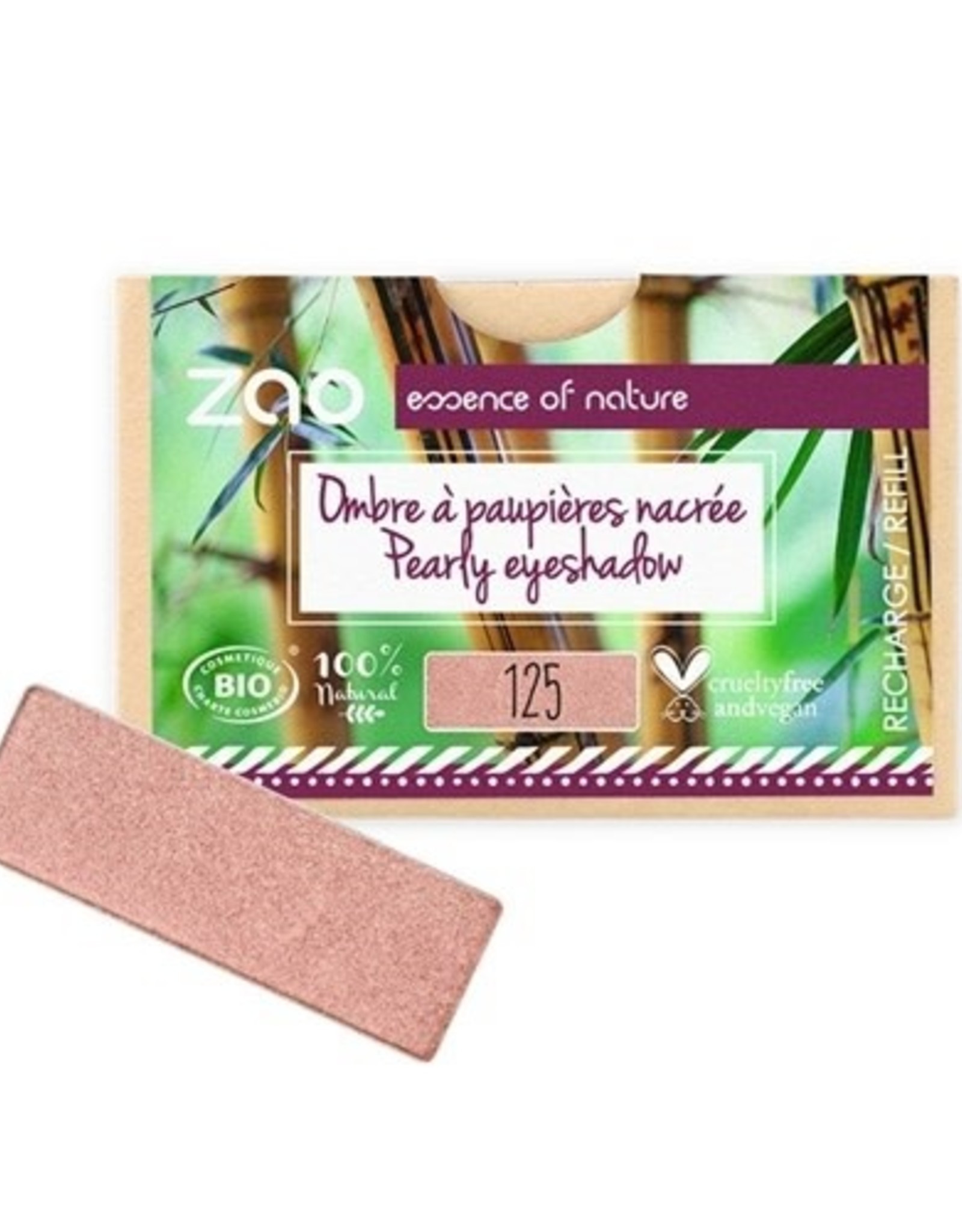 Zao ZAO Bamboe Oogschaduw Refill (rechthoekig) Parelmoer 125 (Sunshiny Pink) 1.3 gram