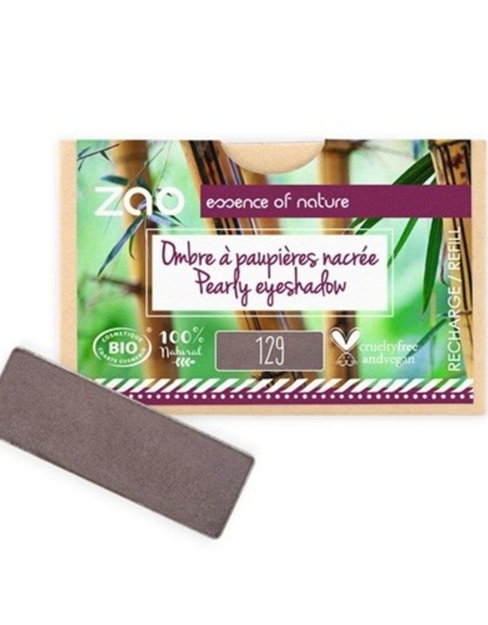 Zao ZAO Bamboe Oogschaduw Refill (rechthoekig) Parelmoer 129 (Taupe) 1.3 gram