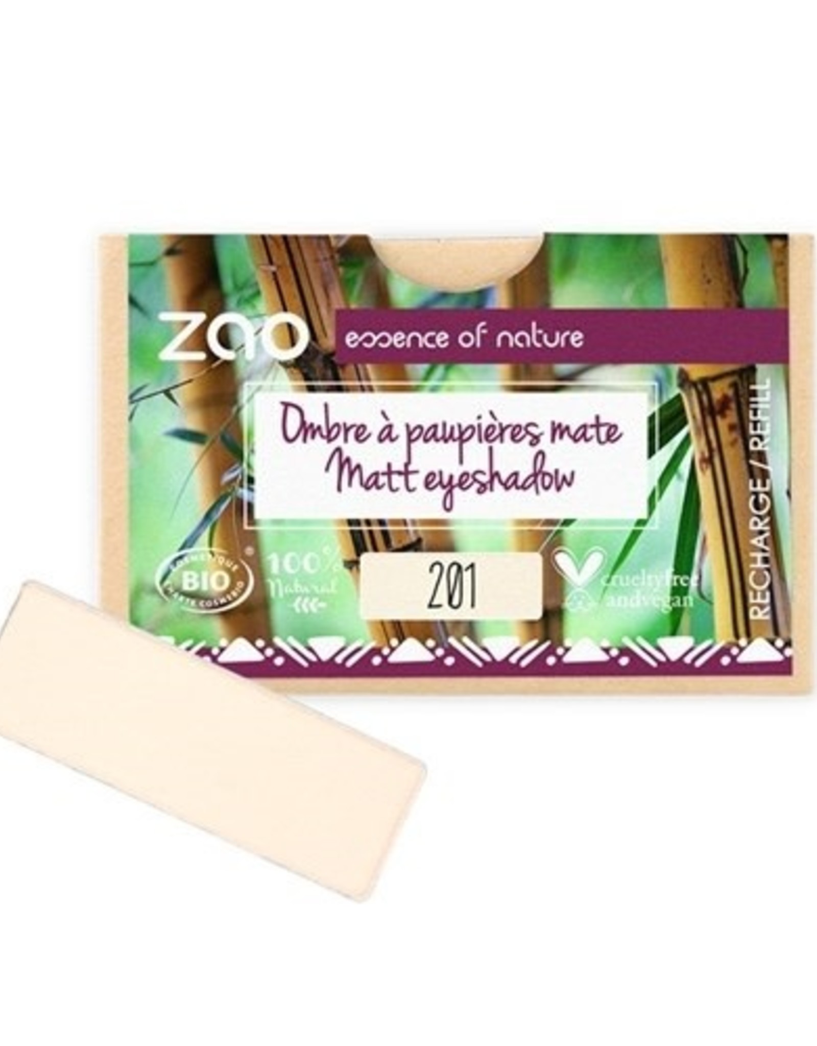 Zao ZAO Bamboe Oogschaduw Refill (rechthoekig) Matte 201 (Ivory) 1.3 gram