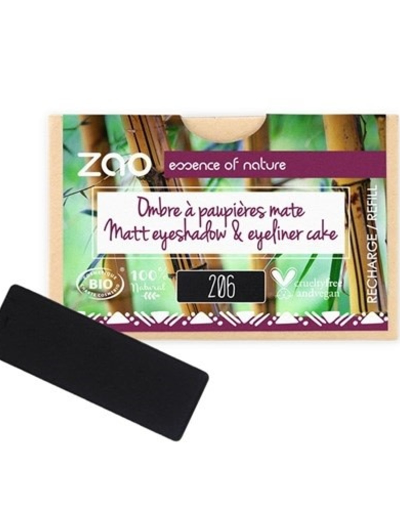 Zao ZAO Bamboe Oogschaduw Refill (rechthoekig) Matte 206 (Black) 1.3 gram