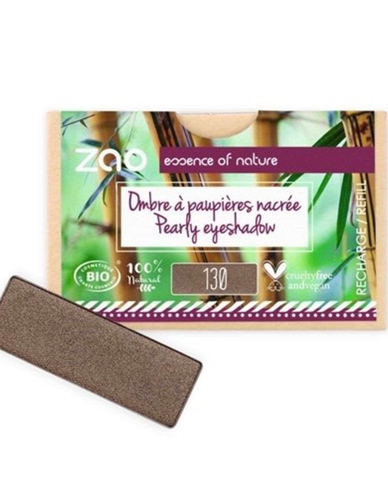 Zao ZAO Bamboe Oogschaduw Refill (rechthoekig) Parelmoer 130 (Intense Brown) 1.3 gram