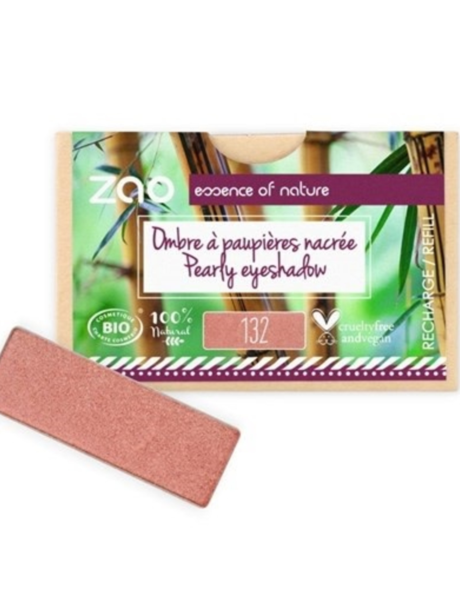 Zao ZAO Bamboe Oogschaduw Refill (rechthoekig) Parelmoer 132 (Peach Pink) 1.3 gram